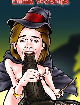 Cuckold comic. Emma Watson tests a huge brown miraculous wand. The lady is wishing for it