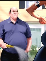 This guy should have screwed the girl's asshole really hard at this interracial comic sex, he forced the girl's boobs into the lawn