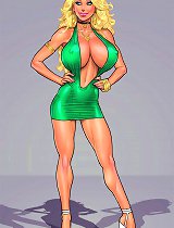 John Persons the pit. Sexy blonde young lady with massive cartoon boobs using strong brown dick