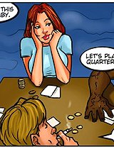 Strip poker with muscled hunks and big tits ladies in a hot ebony cartoon sex