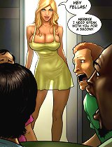 Cartoon porn pics with semi-naked blonde girl who wants to have sex with three guys