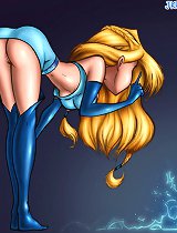 Jkr comics. Comic blondes in shot skirts and sci-fi cartoon girl in latex