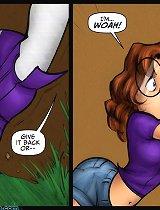 JKR comix. Cartoon girls discuss the superhero costume